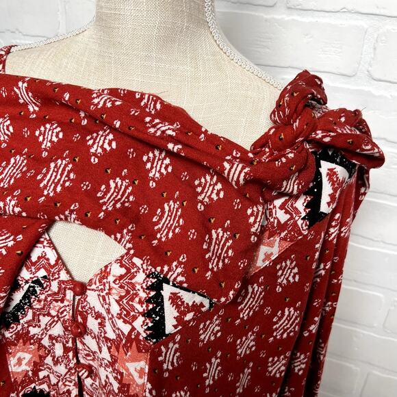 Storia Tribal Pattern Oversized Loose Fit Crop Style Top Tie Sleeves- sz s/m - Picture 3 of 5